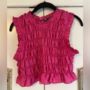 Zara super cropped frilly hot pink tank